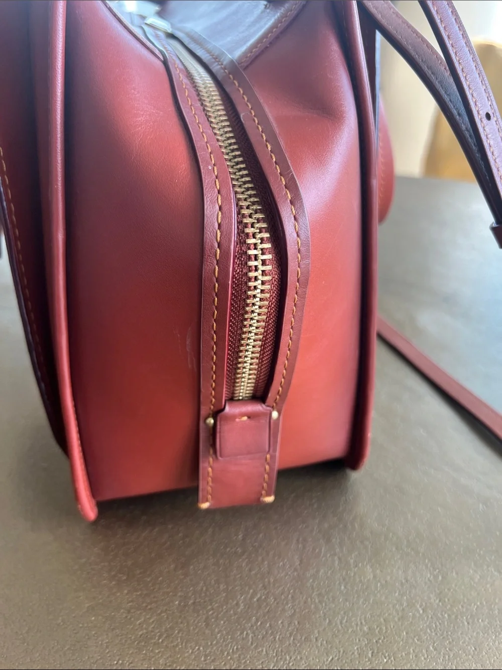 Coach Brown Signature Monogram Satchel with Burgundy Trim